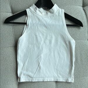 Topshop White Sleeveless Crop Tank with Mandarin Collar